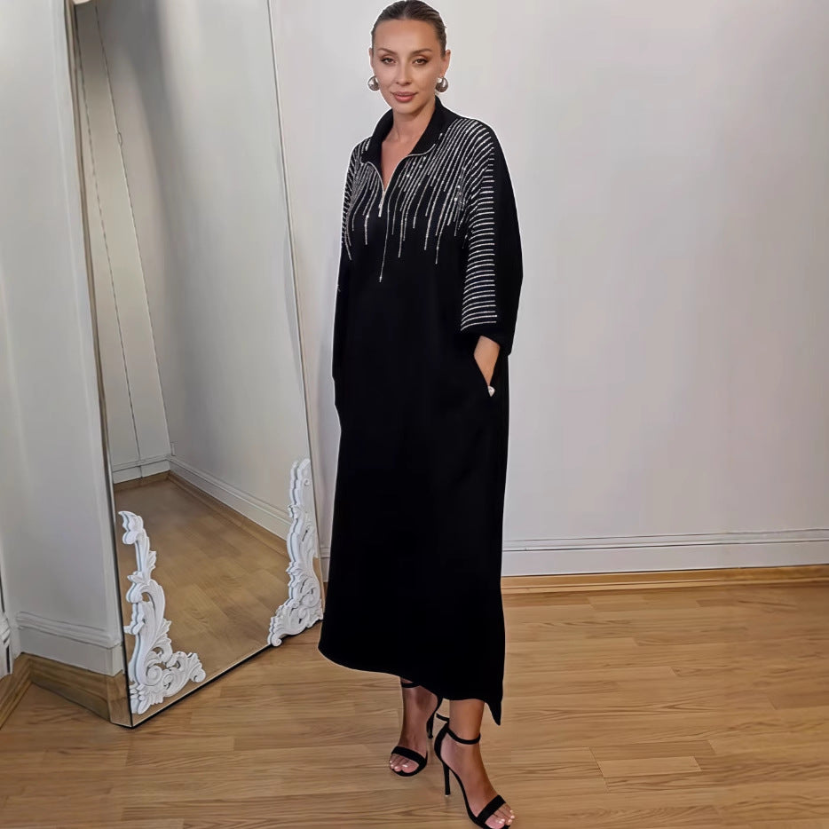 Printed loose fitting women's long sleeved dress