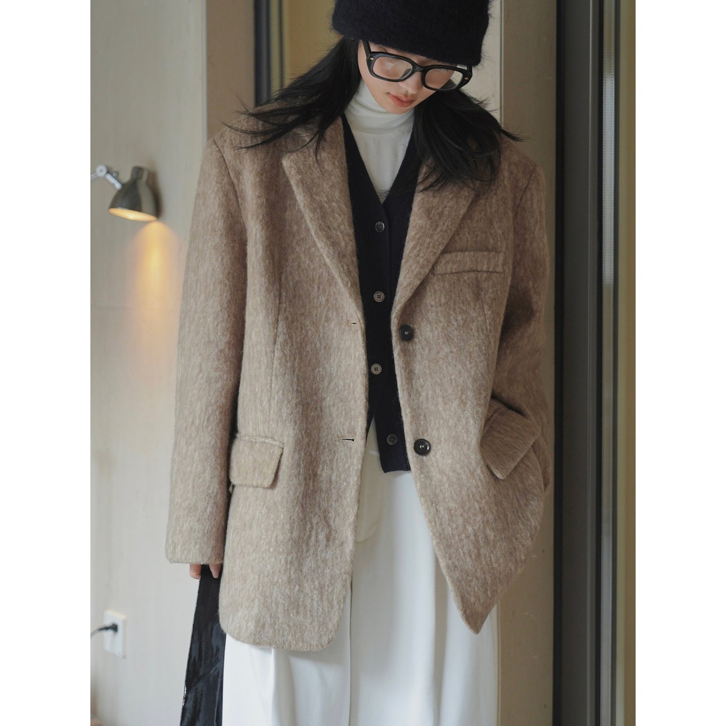 Fall Winter New Elegant Fashion Mohair Blazer Coat Notched Collar Single Breasted Casual Jackets Solid All-match Outwears