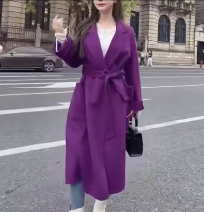 Popular High End Water Ripple Double-Sided Wool Coat Women Long Bathrobe Style Autumn Winter Coat For Female