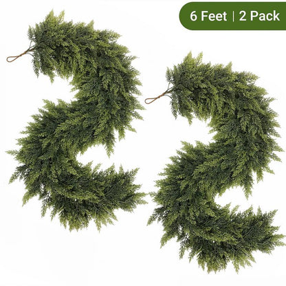 🎄 6FT Artificial Cedar Garland  – Lifelike Greenery for Indoor & Outdoor Xmas Decor（fb）
