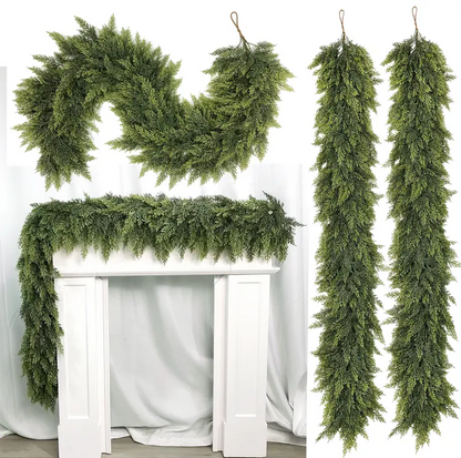 ✨6FT Real Touch Christmas Cedar Garland (2PCS) – Luxurious Greenery for Festive Table, Mantle & Outdoor Décor 🎅