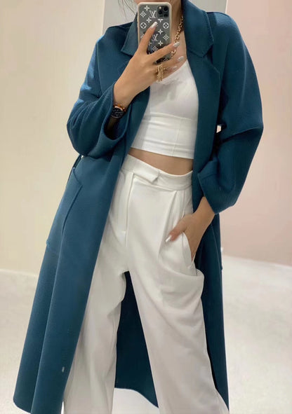 Popular High End Water Ripple Double-Sided Wool Coat Women Long Bathrobe Style Autumn Winter Coat For Female