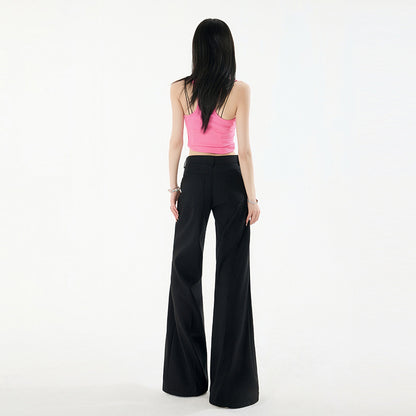 Women's Mid-Waist Flared Suit Pants with Slimming Design Casual Trousers