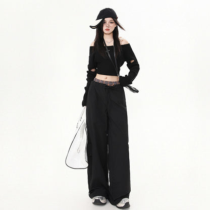 Women's Pants Plaid Splicing Trousers High Street Loose Wide-Leg Work Pants