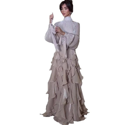 Elegant temperament ruffled slim fit dress