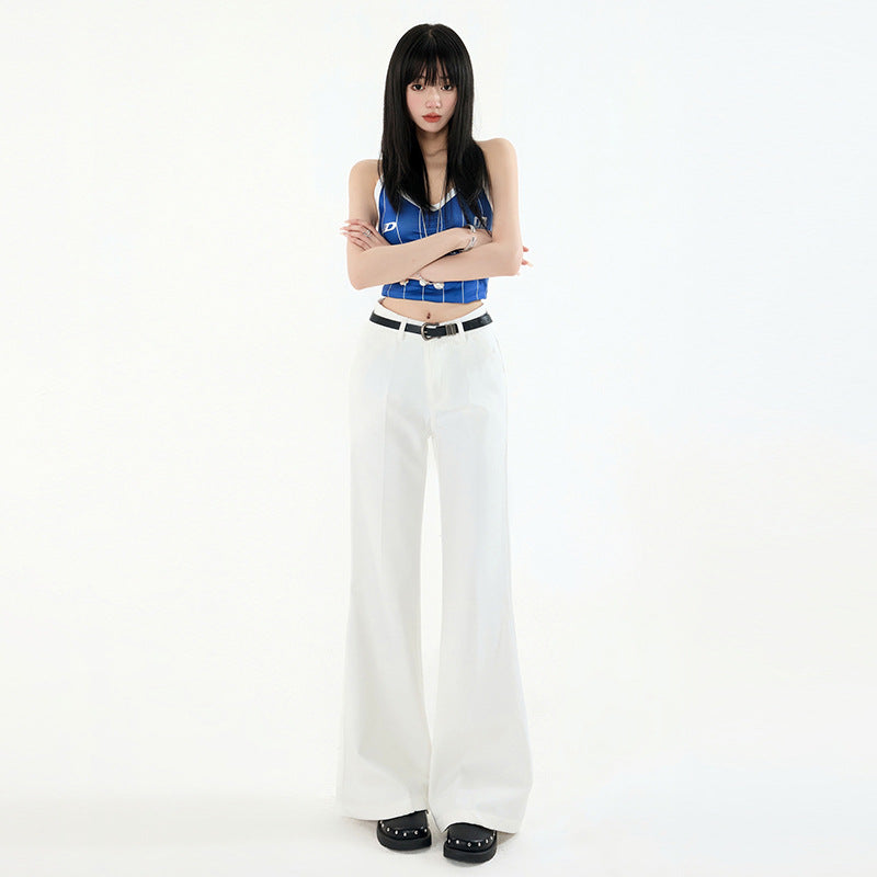 Women's Mid-Waist Flared Suit Pants with Slimming Design Casual Trousers