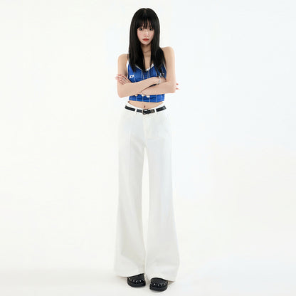 Women's Mid-Waist Flared Suit Pants with Slimming Design Casual Trousers