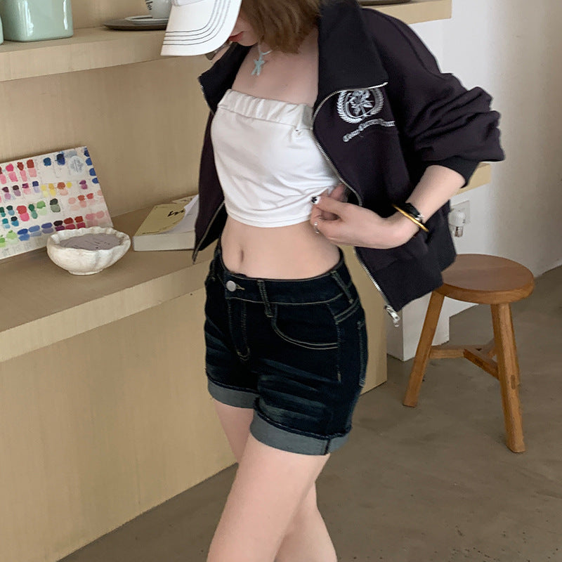 Women's A-line Low-rise Cuffed Denim Shorts for Women