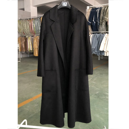 Popular High End Water Ripple Double-Sided Wool Coat Women Long Bathrobe Style Autumn Winter Coat For Female