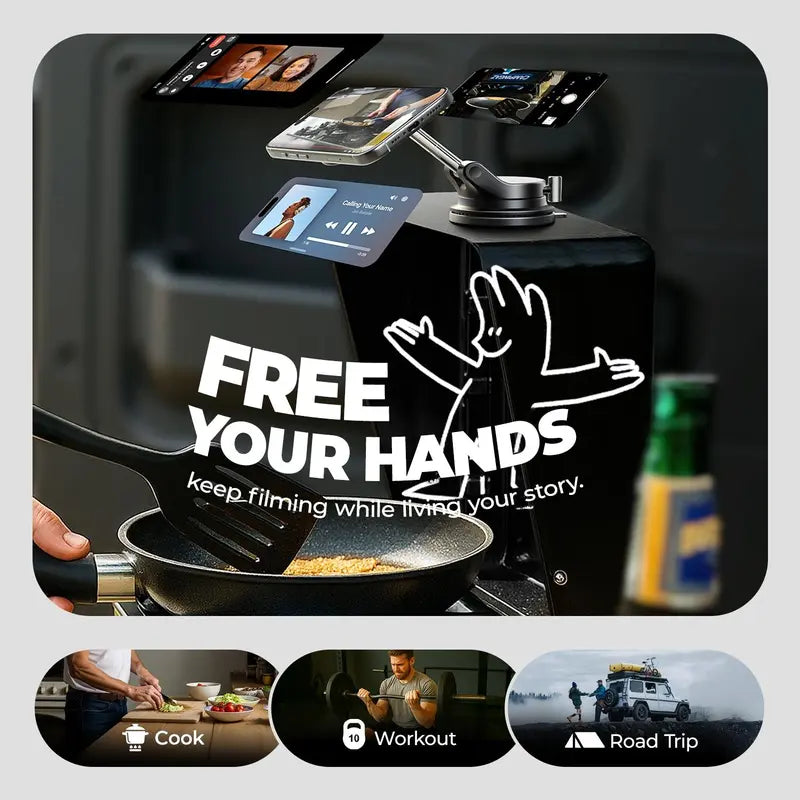 QIAWI ™ SuctionPro 360° Vacuum Car Phone Holder – Compact, Secure & Effortlessly Adjustable