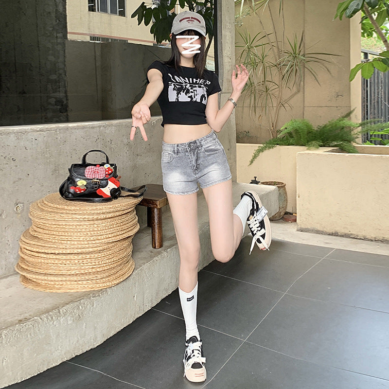 Women's Denim Shorts Summer Low Waist Distressed Slim Straight Leg Shorts