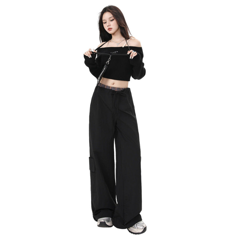 Women's Pants Plaid Splicing Trousers High Street Loose Wide-Leg Work Pants