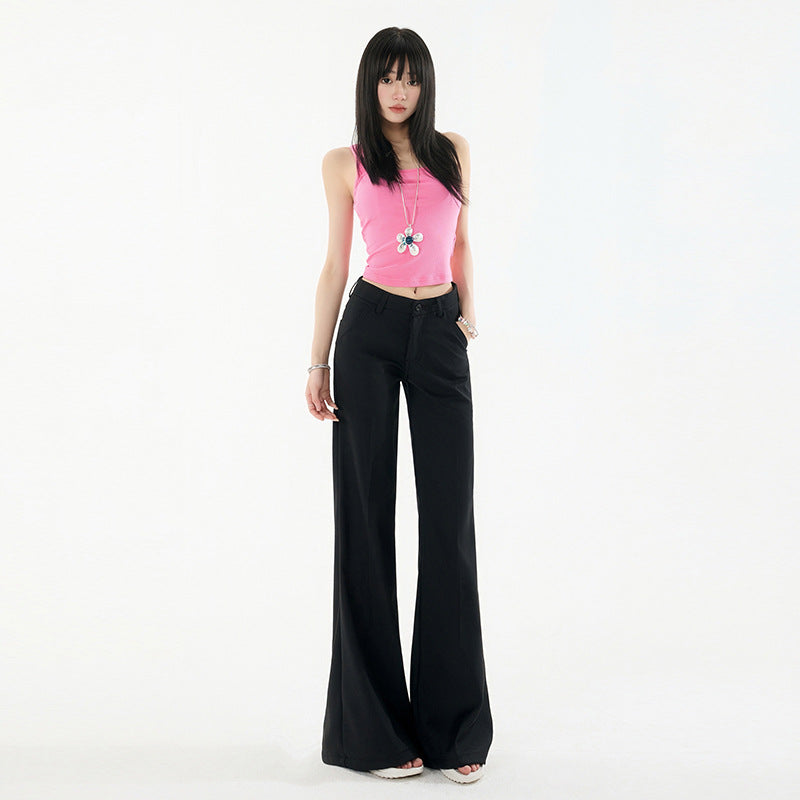 Women's Mid-Waist Flared Suit Pants with Slimming Design Casual Trousers