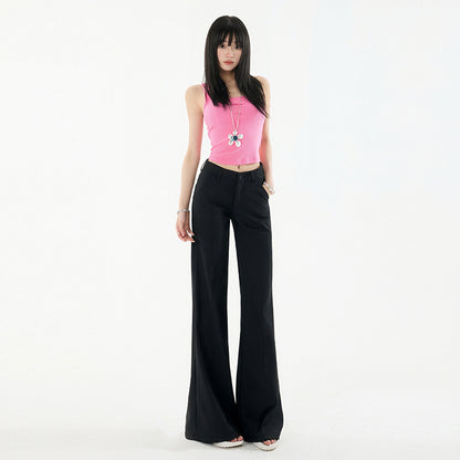 Women's Mid-Waist Flared Suit Pants with Slimming Design Casual Trousers