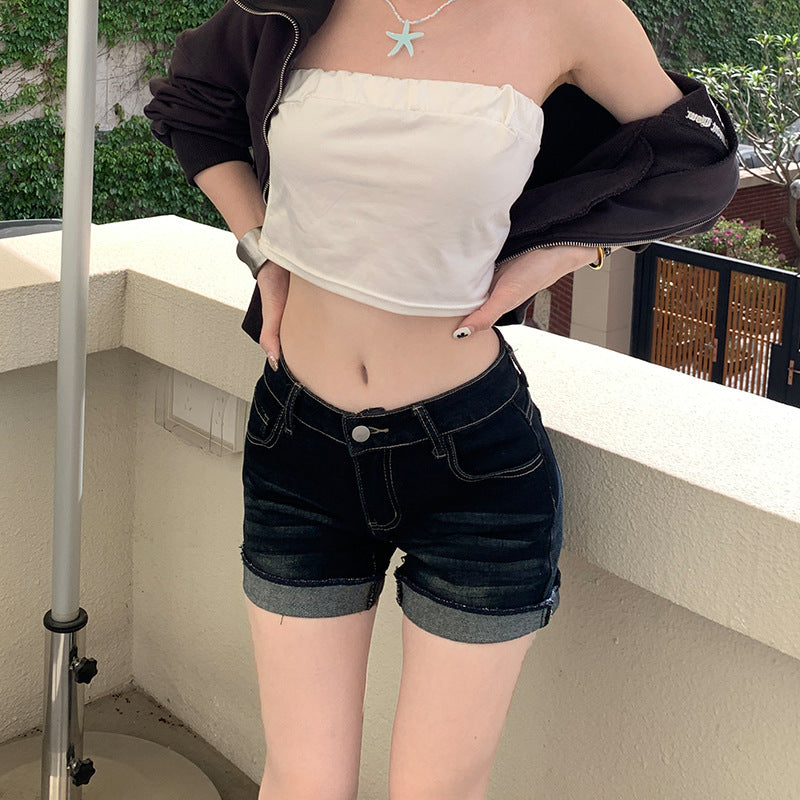 Women's A-line Low-rise Cuffed Denim Shorts for Women