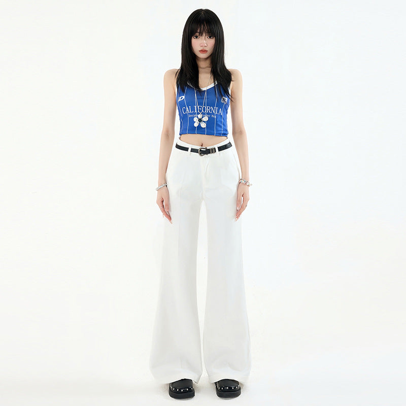 Women's Mid-Waist Flared Suit Pants with Slimming Design Casual Trousers