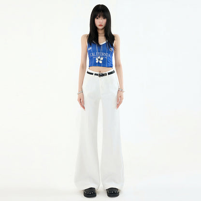 Women's Mid-Waist Flared Suit Pants with Slimming Design Casual Trousers