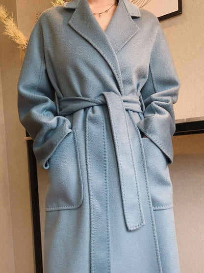 Popular High End Water Ripple Double-Sided Wool Coat Women Long Bathrobe Style Autumn Winter Coat For Female