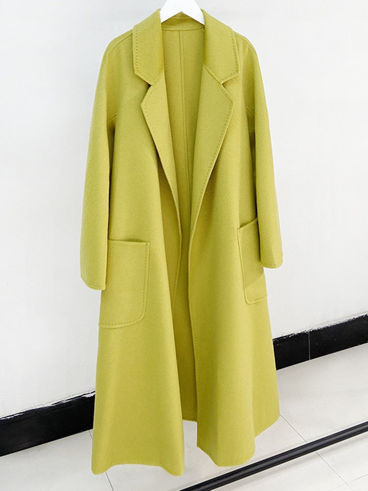 Popular High End Water Ripple Double-Sided Wool Coat Women Long Bathrobe Style Autumn Winter Coat For Female