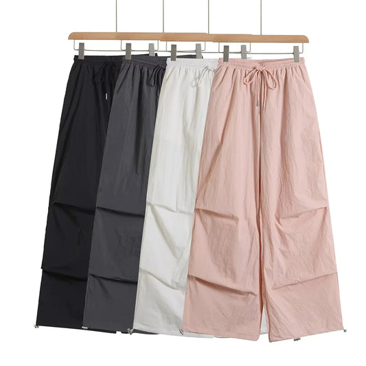 Lightweight pleated wide leg work pants