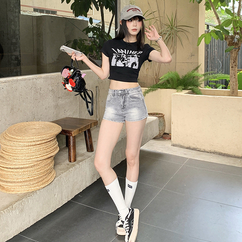 Women's Denim Shorts Summer Low Waist Distressed Slim Straight Leg Shorts