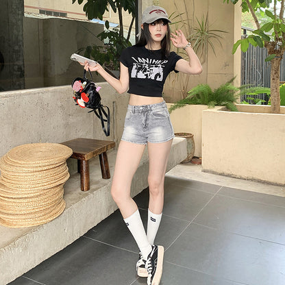 Women's Denim Shorts Summer Low Waist Distressed Slim Straight Leg Shorts