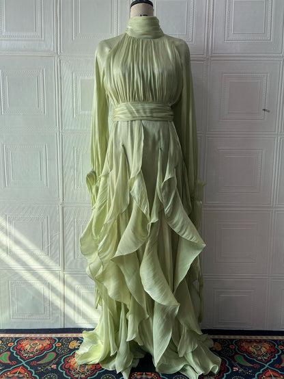 Elegant temperament ruffled slim fit dress