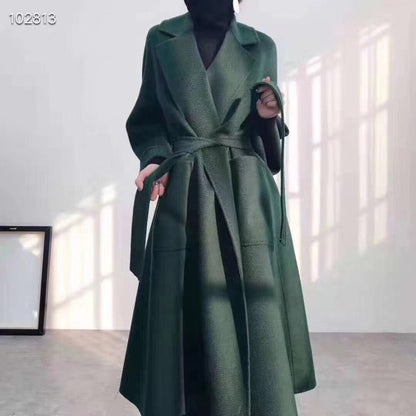 Popular High End Water Ripple Double-Sided Wool Coat Women Long Bathrobe Style Autumn Winter Coat For Female