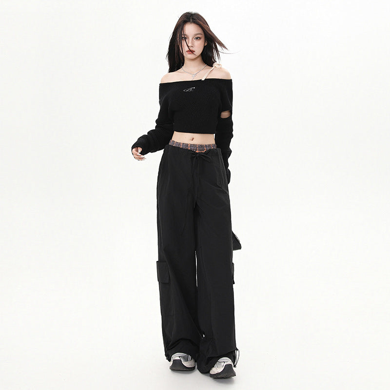 Women's Pants Plaid Splicing Trousers High Street Loose Wide-Leg Work Pants