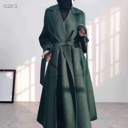 Popular High End Water Ripple Double-Sided Wool Coat Women Long Bathrobe Style Autumn Winter Coat For Female