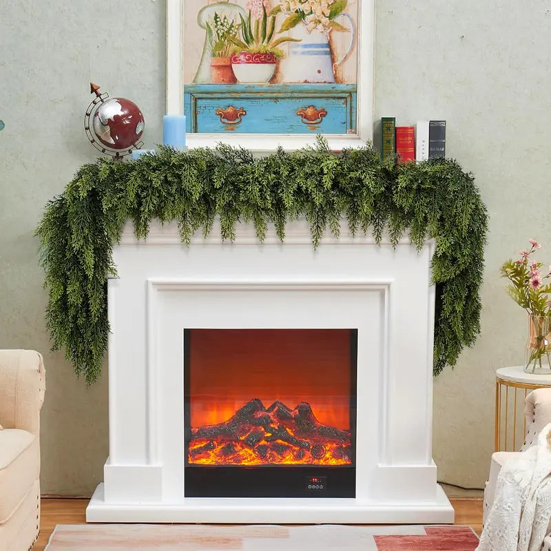 ✨6FT Real Touch Christmas Cedar Garland (2PCS) – Luxurious Greenery for Festive Table, Mantle & Outdoor Décor 🎅