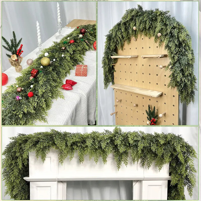 ✨6FT Real Touch Christmas Cedar Garland (2PCS) – Luxurious Greenery for Festive Table, Mantle & Outdoor Décor 🎅