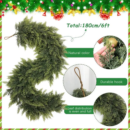 ✨6FT Real Touch Christmas Cedar Garland (2PCS) – Luxurious Greenery for Festive Table, Mantle & Outdoor Décor 🎅